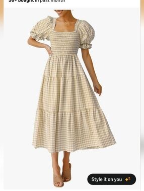 NWT Zesica Smocked Puff-Sleeve Gingham Maxi Dress - Size L